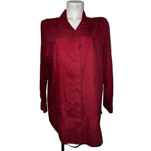 CHICO'S Top Sz XL (3) 16/18 Rust Red Button Animal Print LS No-Iron Blouse Shirt